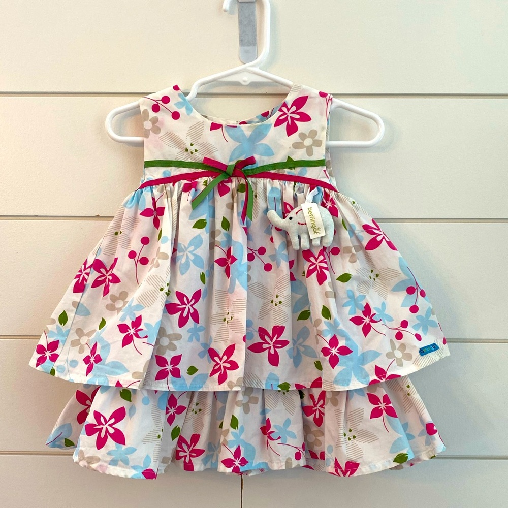 Baby Girl 9M Floral Cottagecore Cotton Snap Back Tiered Dress Attached Stuffy